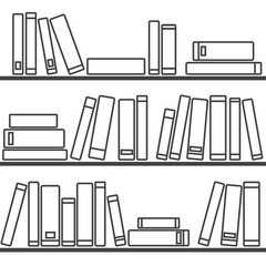 Books on the shelves vector simply retro illustration. Vintage objects for decorations, background, textures or interior design wallpaper isolated on white background.