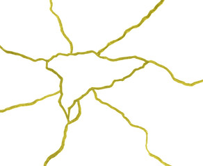 Gold cracks on white background triangle banner template -golden crinkles, broken pottery texture, white shards