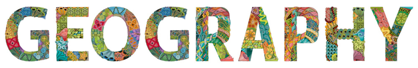 Word Geography. Vector zentangle object for decoration © Andreichenko