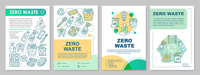 Zero waste lifestyle brochure template layout. Eco-friendly flyer, booklet, leaflet print design with linear illustrations. Vector page layouts for magazines, annual reports, advertising posters