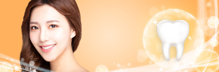 Obraz premium Beautiful smile young woman with White teeth concept