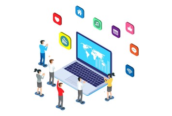 Modern Isometric Social Media Marketing Illustration, Suitable for Diagrams, Infographics, Book Illustration, Game Asset, And Other Graphic Related Assets