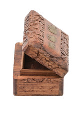 Vintage wooden jewelry box on a white background