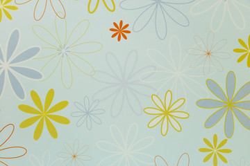 Fond texture ressource graphique fleurs stylisées, marguerites stylisées de couleur sur fond bleu gris