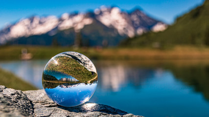 Crystal ball alpine landscape shot at Rauris, Salzburg, Austria