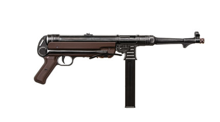 Vintage submachine gun from the Second World War. Weapon isolate on white background
