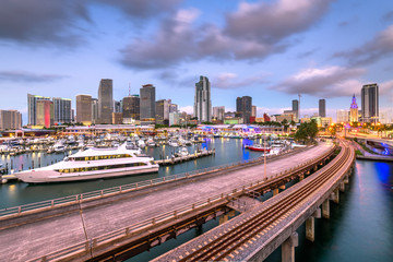Miami, Florida, USA downtown skyline at dusk.