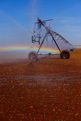 Pivot spraying water on the land