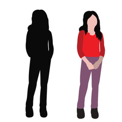vector, isolated, silhouette of a child and in a flat style a girl stands