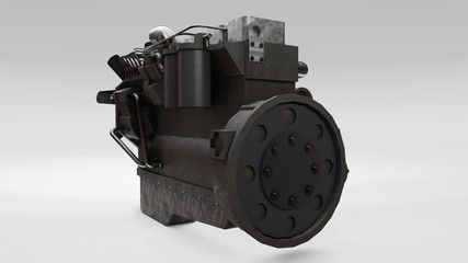 A big diesel engine with the truck depicted. 3d rendering.