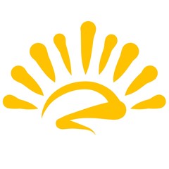 Rising or setting yellow shining sun