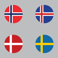 Round button national flag of Norway, Iceland, Denmark, Sweden Country europe flag icon