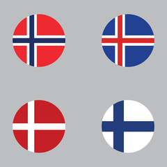 Obraz premium Round button national flag of Norway, Iceland, Denmark, Finland Country europe flag icon