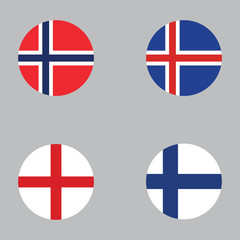 Obraz premium Round button national flag of Norway, Iceland, England, Finland Country europe flag icon