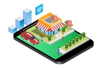 Modern Isometric Smart Fastfood Ordering Illustration, Suitable for Diagrams, Infographics, Book Illustration, Game Asset, And Other Graphic Related Assets