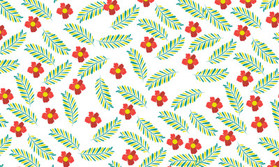 Leaf and Red flower on light background