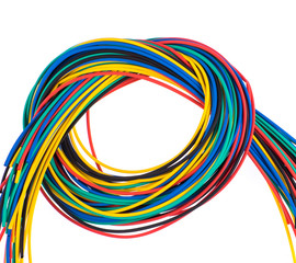 multicolored electrical wires isolated on white background