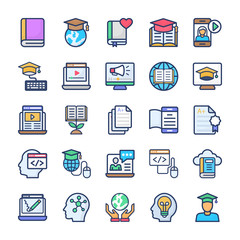 Online Learning Flat Icons Set