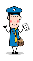 Blushing - Retro Postman Cartoon Courier Guy Vector Illustration