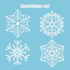 Vector set of snowflakes on a blue background. Snowflakes collection.