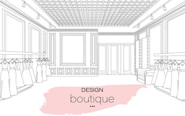 Interior design boutique line art background Vector illustration. Detailed elegant decorations