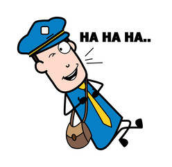 Laughing and Winking Eye - Retro Postman Cartoon Courier Guy Vector Illustration