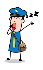 Yawning - Retro Postman Cartoon Courier Guy Vector Illustration