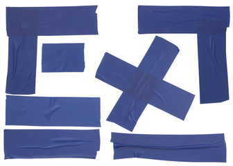 Collection of blue adhesive tapes isolated on white