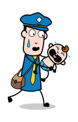Running with a Crying Baby - Retro Postman Cartoon Courier Guy Vector Illustration