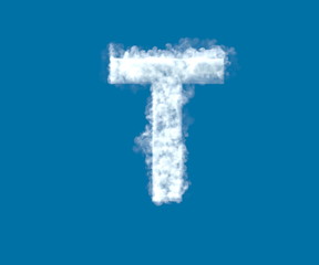 letter T made of light white cloud on blue sky background, cloudy alphabet - 3D illustration of symbols