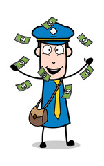 Floating Money - Retro Postman Cartoon Courier Guy Vector Illustration