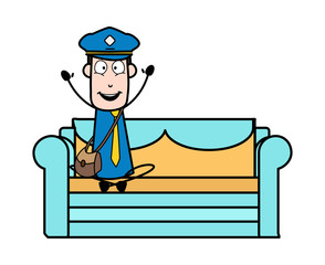 Exciting and Enjoying - Retro Postman Cartoon Courier Guy Vector Illustration