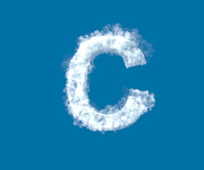 letter C made of light white cloud on blue sky background, cloudy alphabet - 3D illustration of symbols