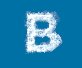letter B made of light white cloud on blue sky background, cloudy alphabet - 3D illustration of symbols