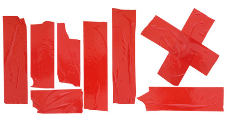 Set of red adhesive tapes isolated on white background