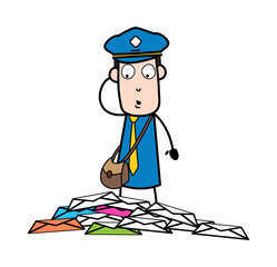 Postman Got Upset after See the Spread Letters - Retro Postman Cartoon Courier Guy Vector Illustration