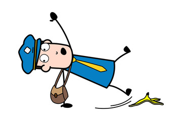 Fall Down by Banana Peel - Retro Postman Cartoon Courier Guy Vector Illustration