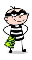 Standing with Money and Smiling - Cartoon thief criminal Guy Vector Illustration