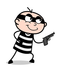 Going with Gun - Cartoon thief criminal Guy Vector Illustration