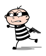 Angry Thief Running with Gun - Cartoon thief criminal Guy Vector Illustration