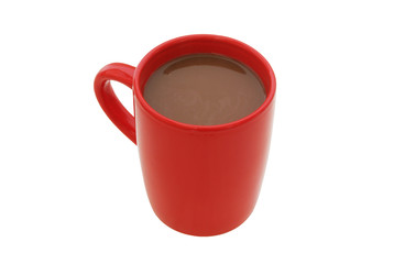 Red cup of cocoa drink isolated on white background