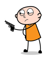 Giving Intimation with Pointing Gun - Cartoon thief criminal Guy Vector Illustration