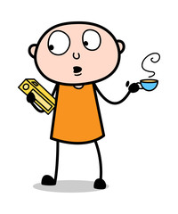 Searching Book While Having Tea - Cartoon thief criminal Guy Vector Illustration
