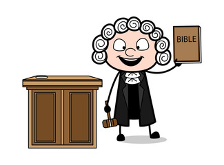 Cartoon Magistrate Showing a Bible Book Vector Illustration - obrazy, fototapety, plakaty