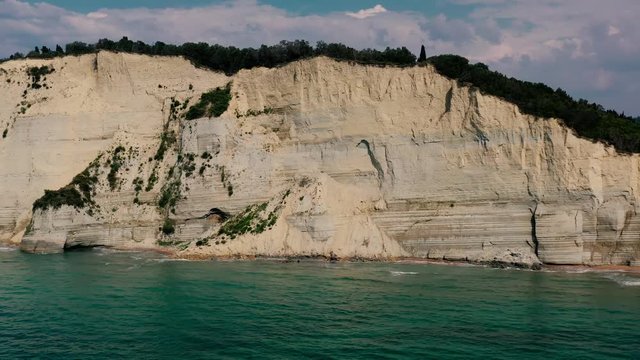 Aerial drone view of Cliffs in the logas beach Peroulades, Greece