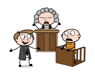 Judge, Lawyer and Criminal in a Courtroom Vector Illustration - obrazy, fototapety, plakaty