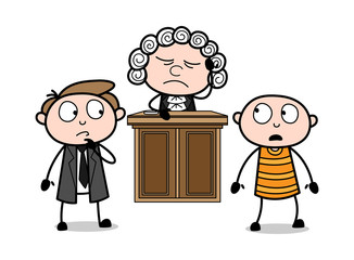 Lawyer and Thief Watching While Judge Having Headache Vector Illustration - obrazy, fototapety, plakaty