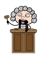 Cartoon Judge Shouting and Holding a Hammer Vector Illustration - obrazy, fototapety, plakaty
