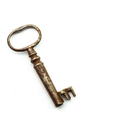 Antique key on white background