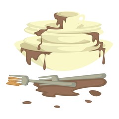 Plates and forks dirty dishes and dishwashing dirt stains